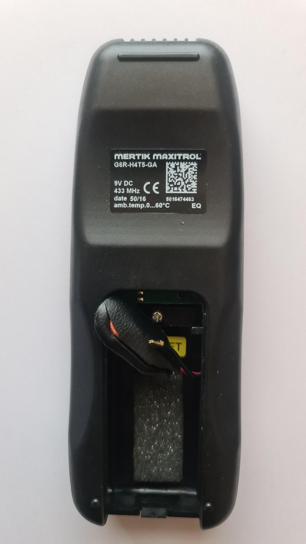 Mertik Maxitrol  G6R-H4T5-GA Remote Control - Back Image