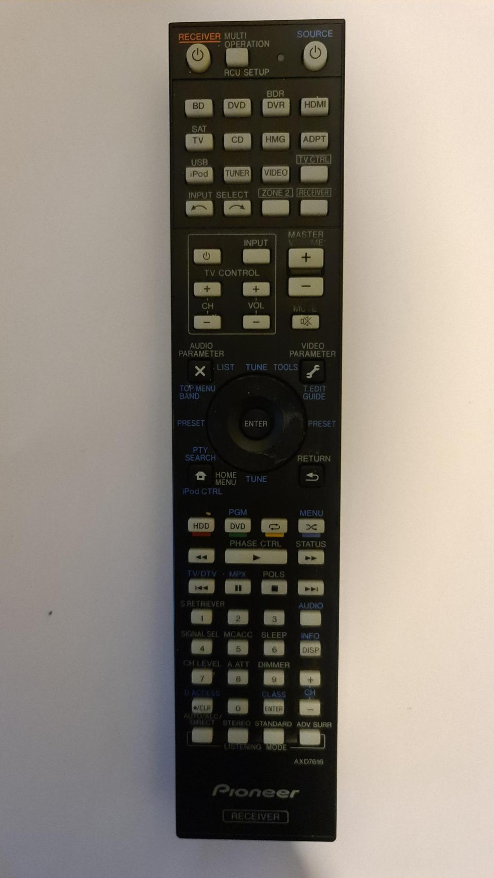 Pioneer  AXD7616 Remote Control - Front Image