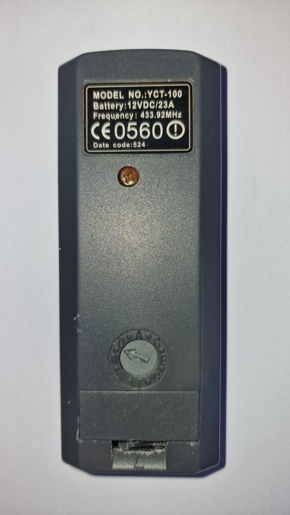 Suncrest YCT-100 Remote Control - Back Image