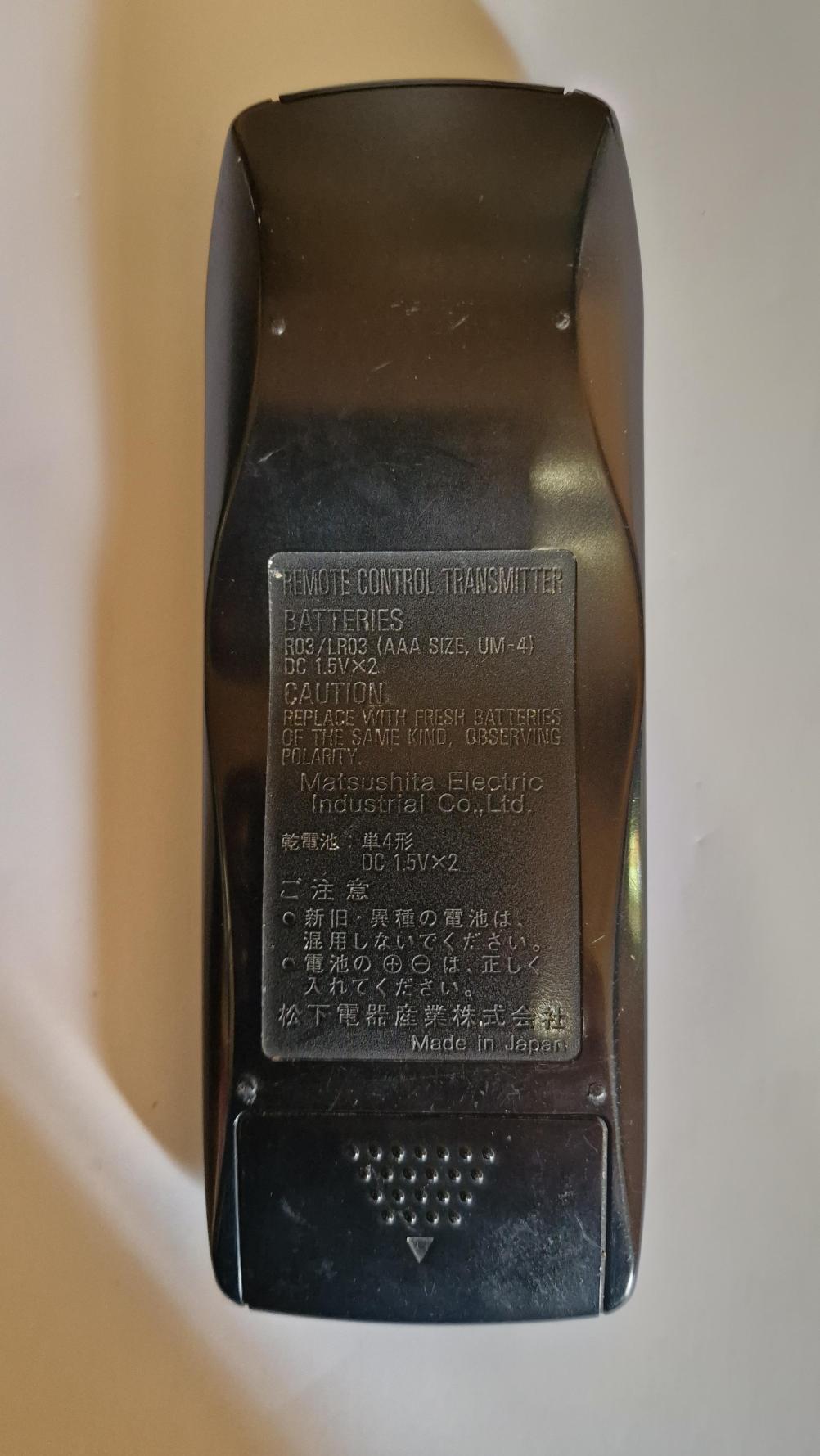 Technics  RAK-SU129WH Remote Control - Back Image