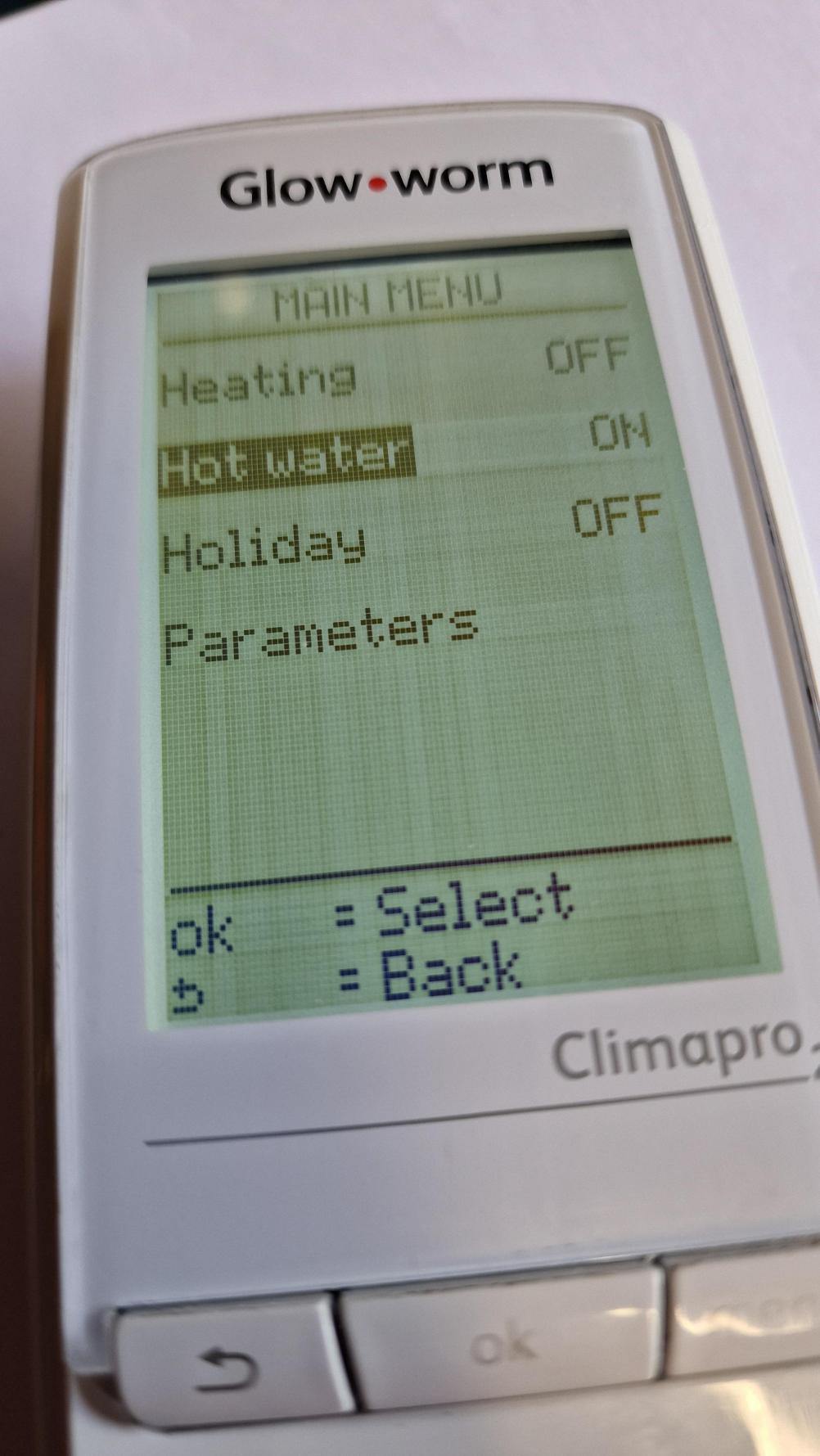 Glow worm  climapro.2 Remote Control - Inside Image