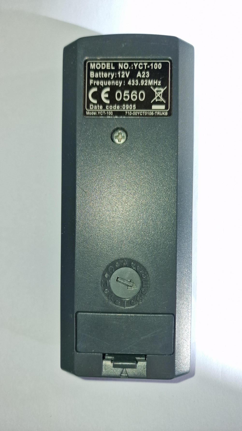 Flamerite  YCT-100 Remote Control - Back Image