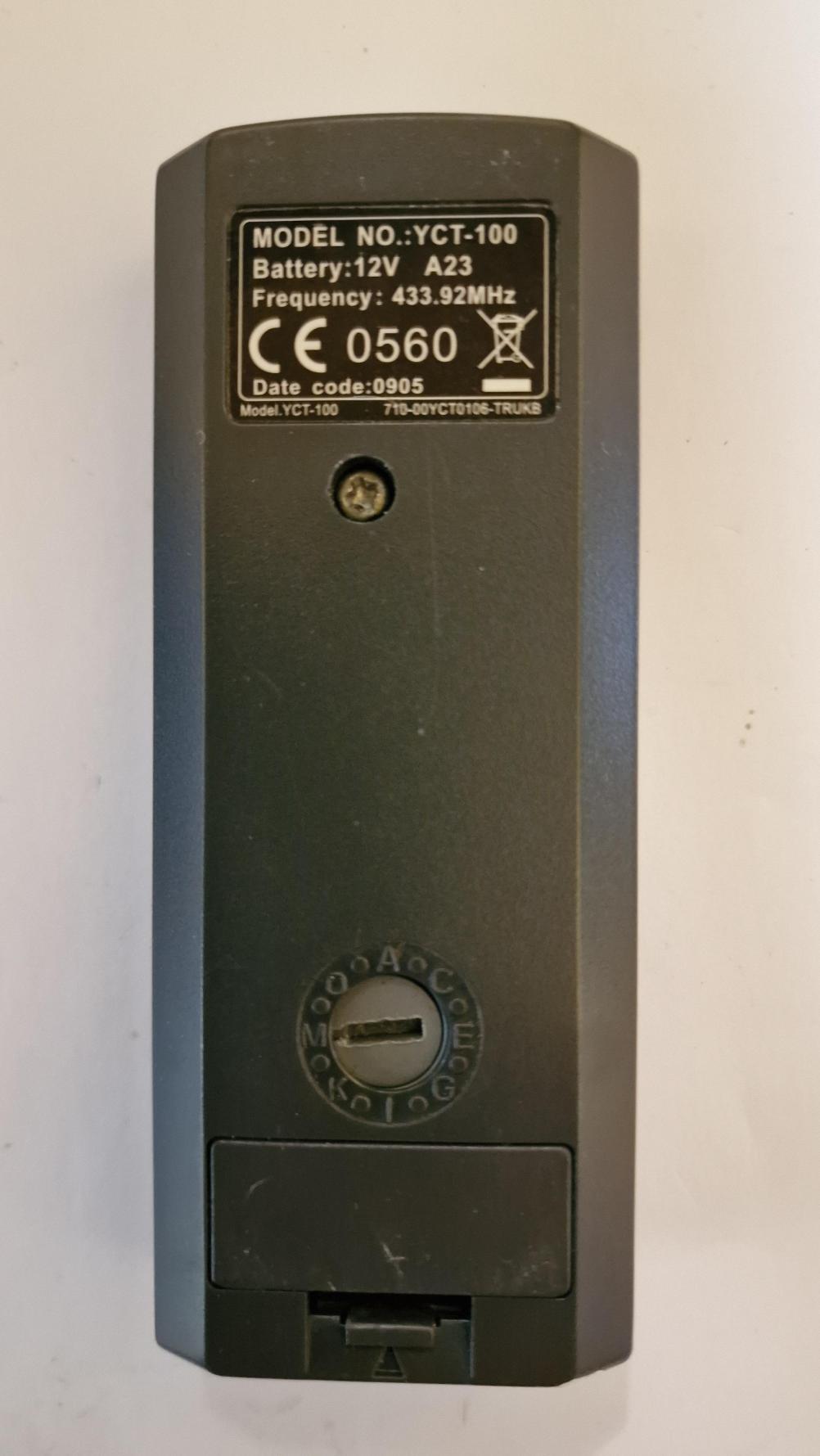 Flameright fires  YCT100 Remote Control - Back Image