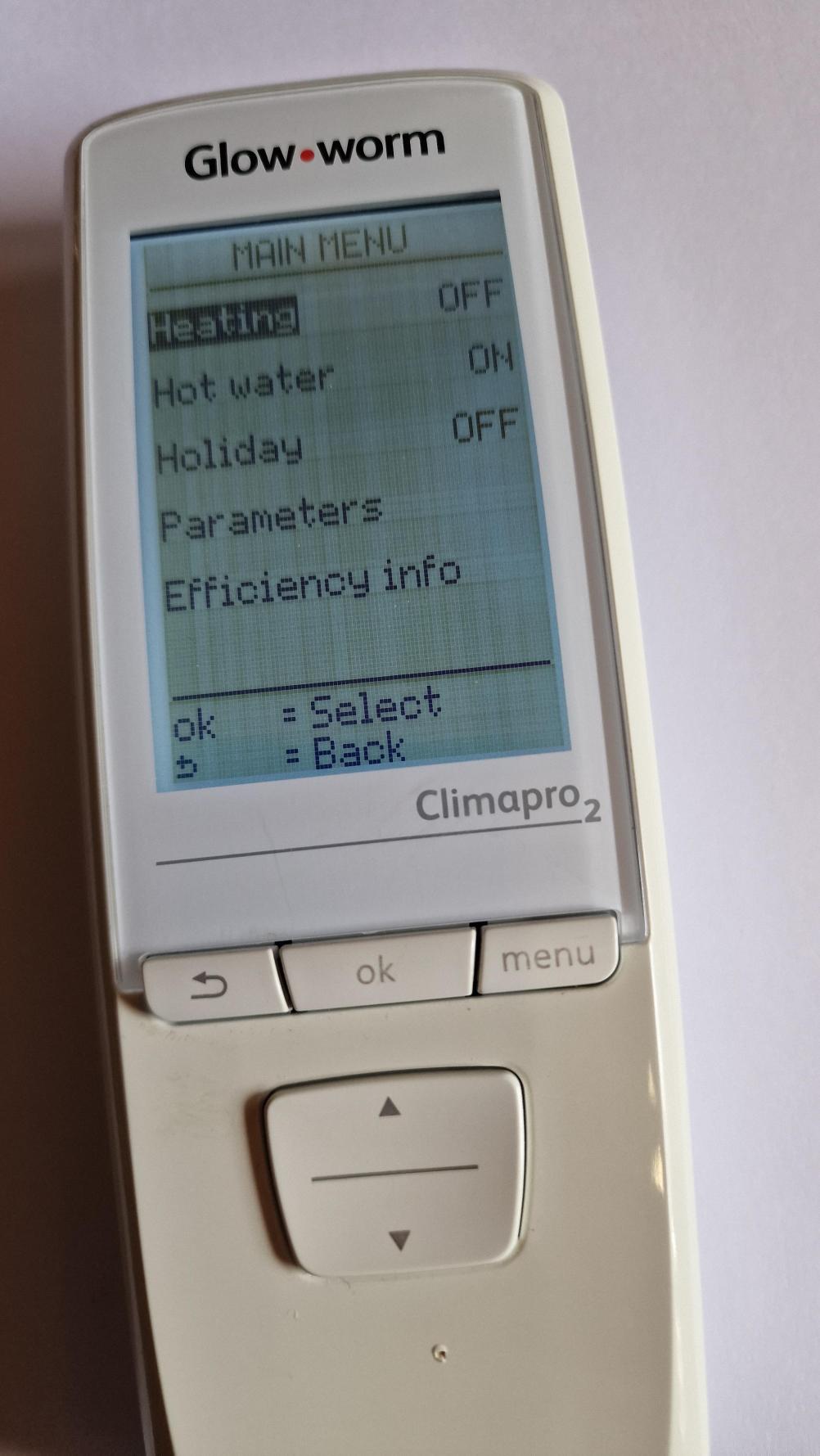 Glow worm   Climapro2  Remote Control - Inside Image