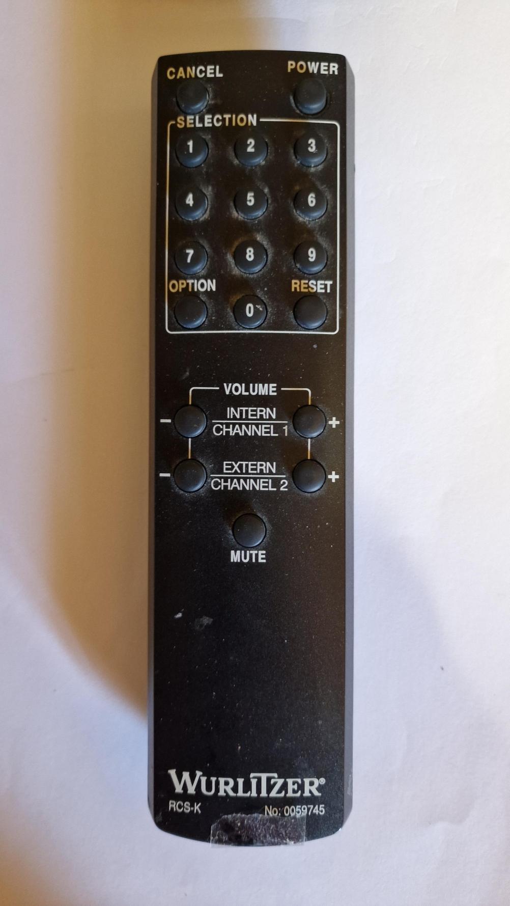 Wurlitzer   Remote Control - Front Image