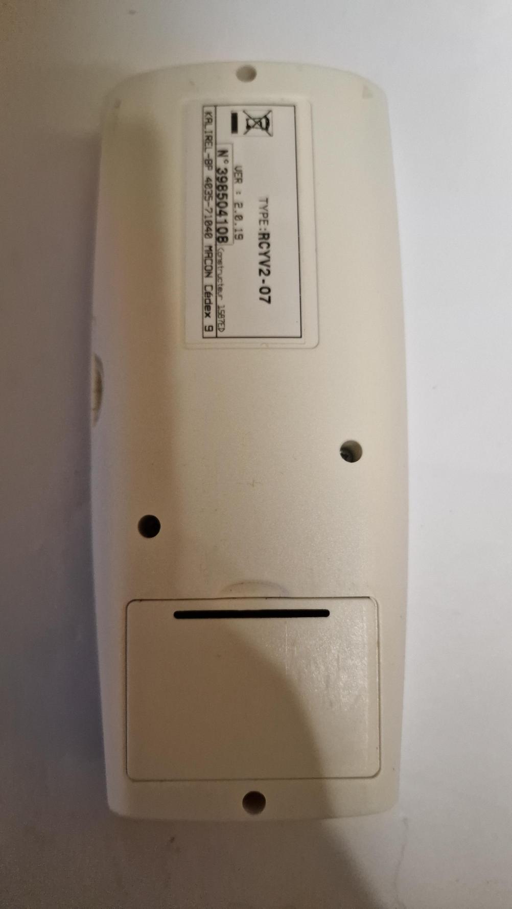 Kalirel, RCYV2-07 Remote Control - Back Image