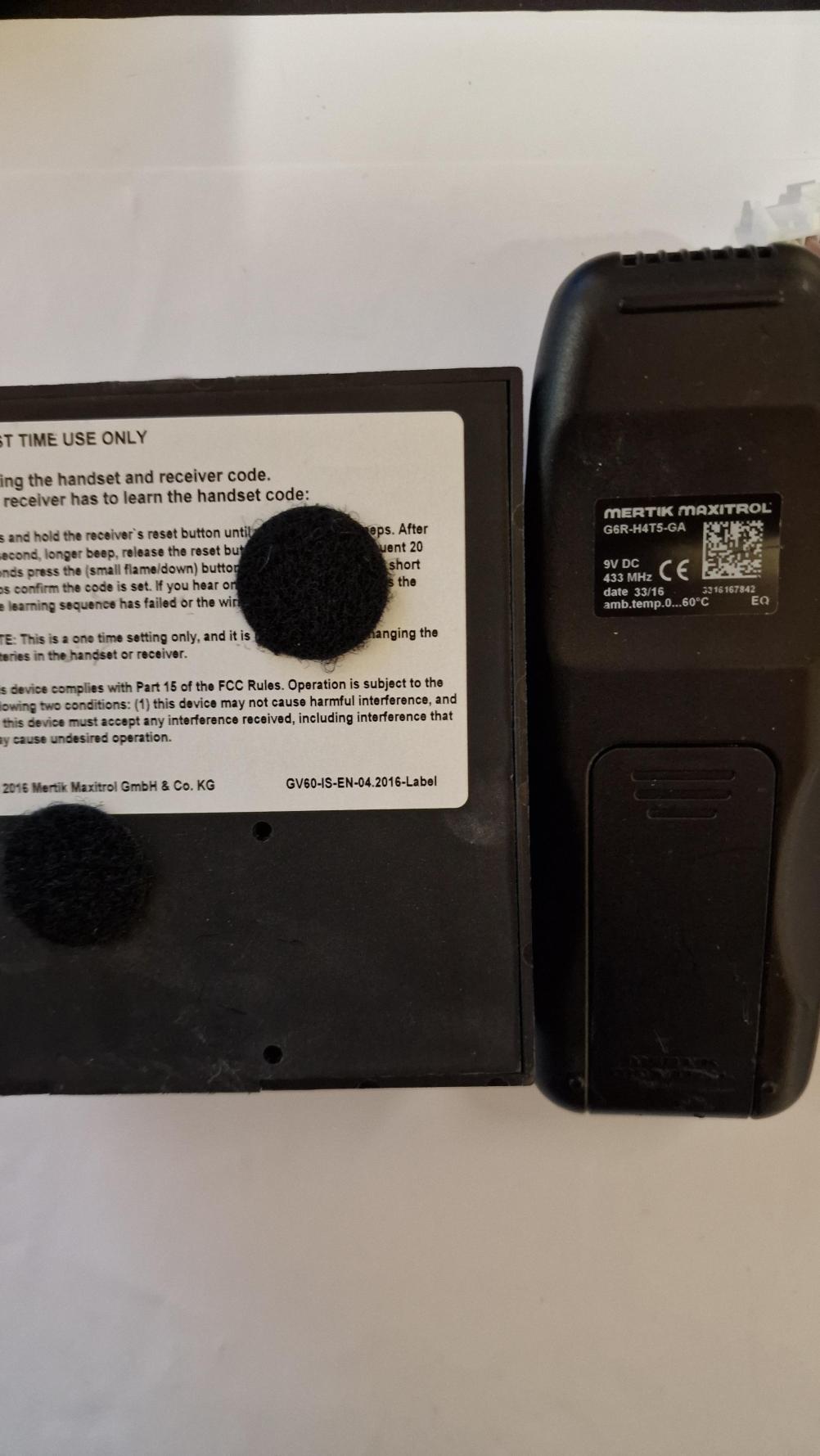MERTIK MAXITROL  G6R-R4AM and G6R-H4S Remote Control - Back Image