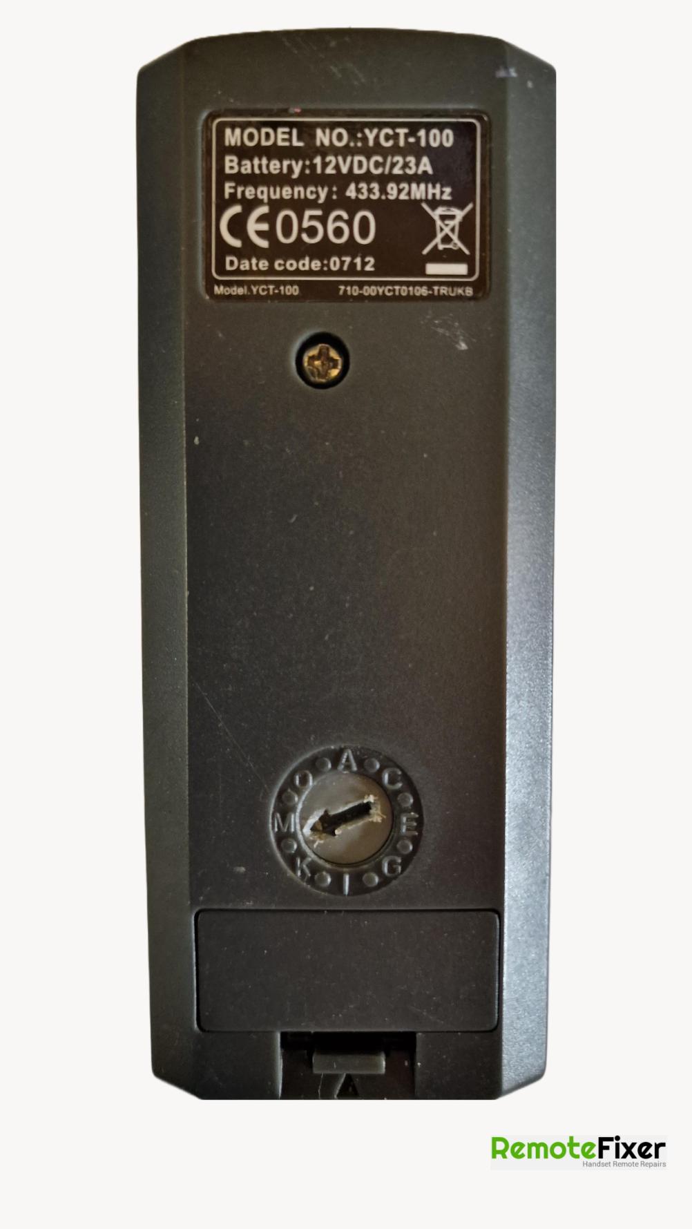 YCT 100  Remote Control - Back Image
