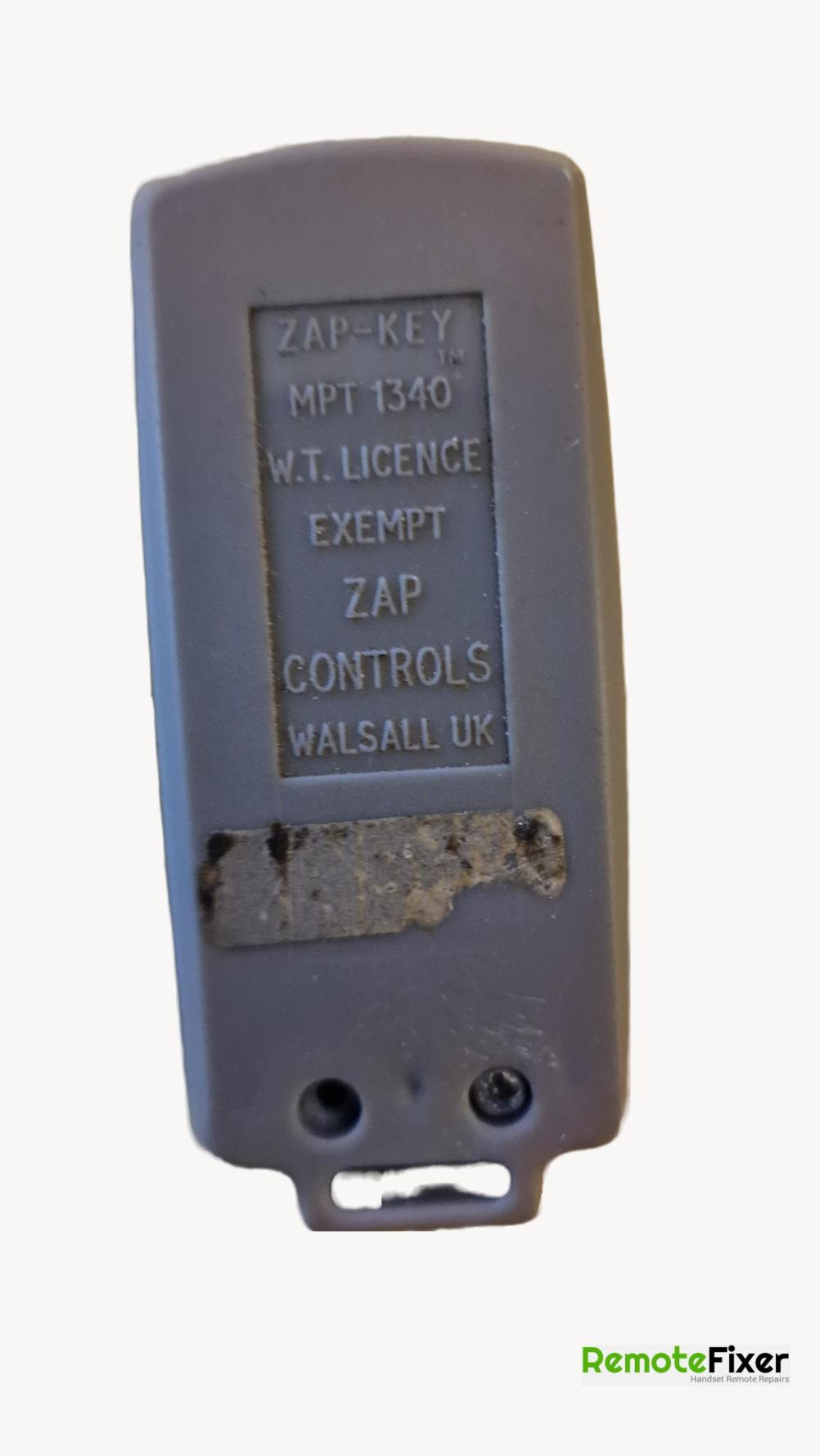 ZAP KEY MPT 1340 Remote Control - Back Image