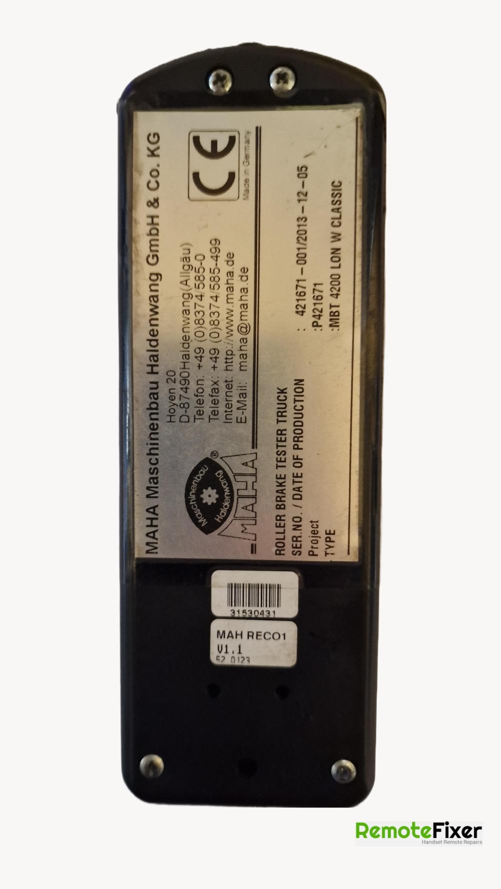 MAHA  Remote Control - Back Image