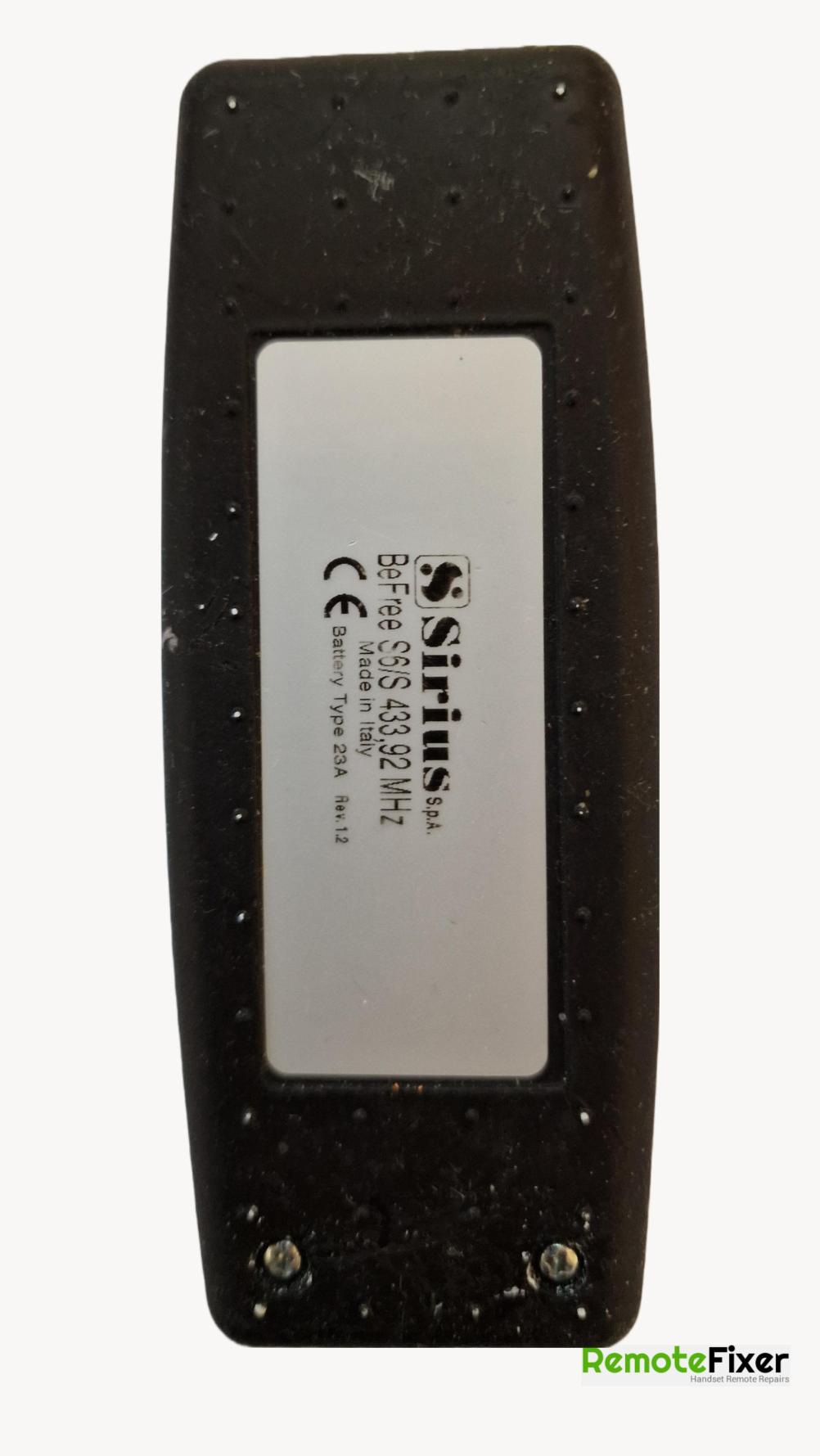 SIRIUS  BEFREE S6/6 Remote Control - Back Image