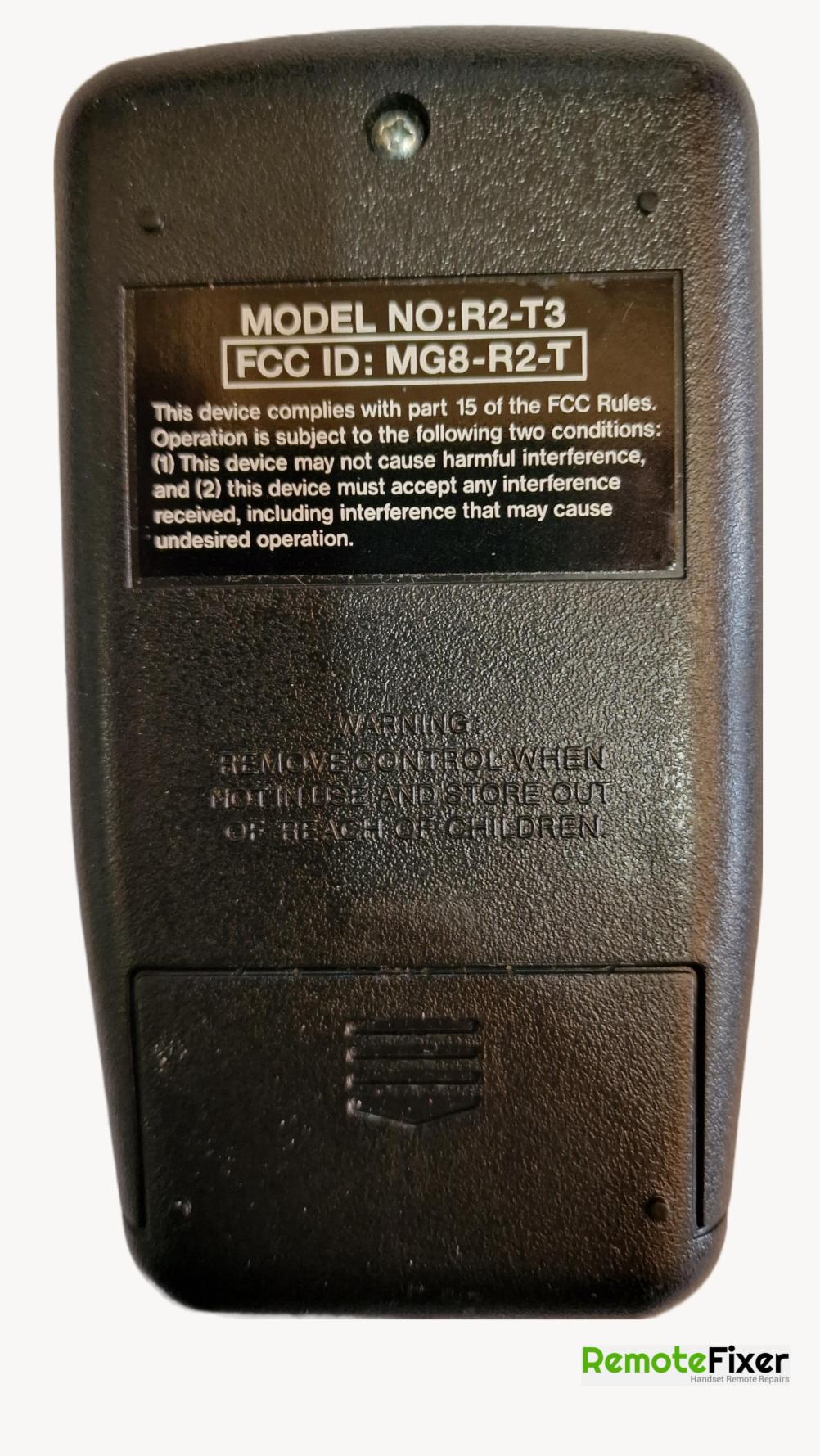 Sleepeezee  R2-T3 FCC ID MG8-R2-T Remote Control - Back Image