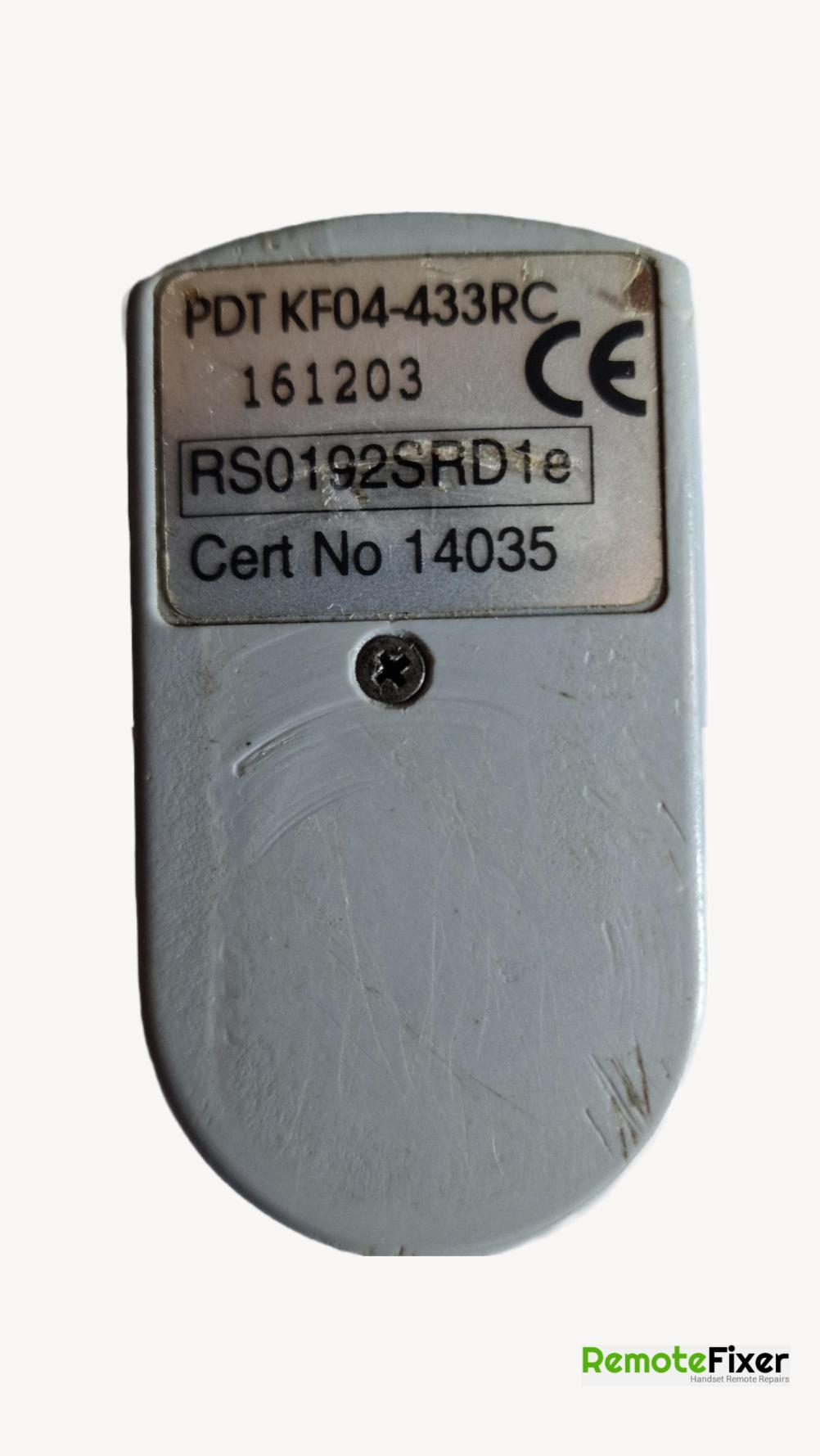 Cordula  PDT KF04-433RC Remote Control - Back Image