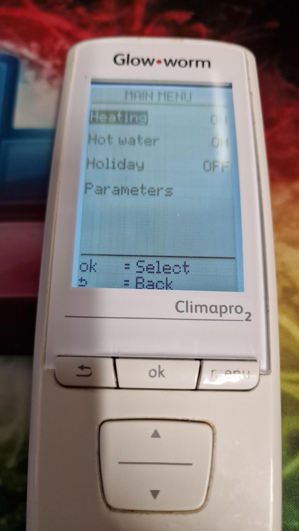 Glow-Worm  Climapro2 Remote Control - Back Image