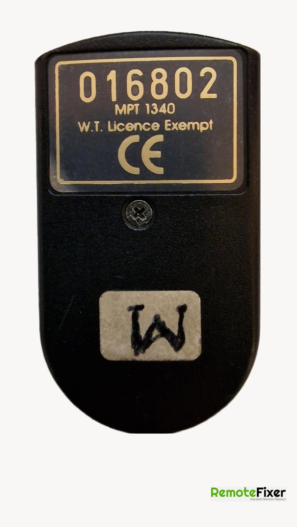 MPT 1340  Remote Control - Back Image