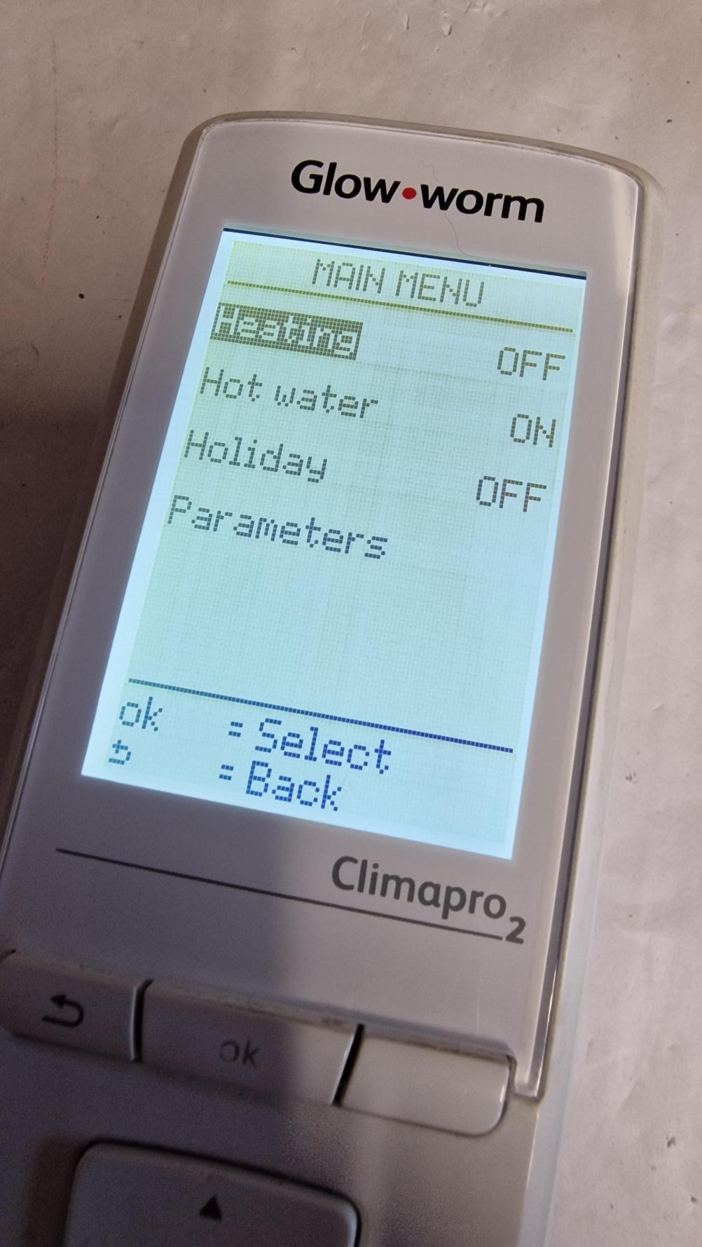 Glow Worm  Climapro2 Remote Control - Inside Image