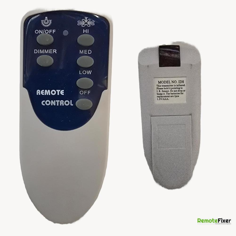 Fantasia ID8 Remote Control - Front Image