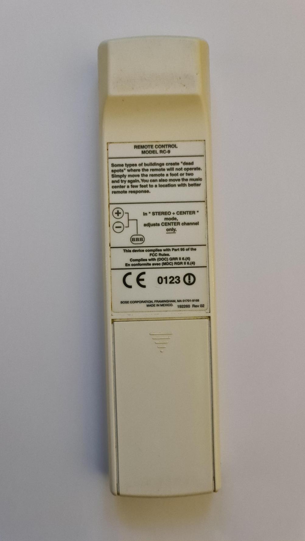 BOSE  Lifestyle RC-P Remote Control - Back Image