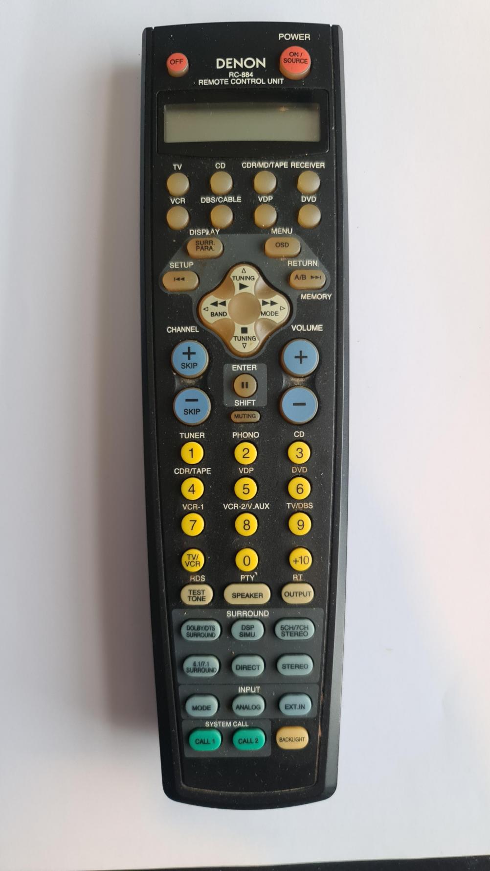 Denon RC884 Remote Control - Front Image