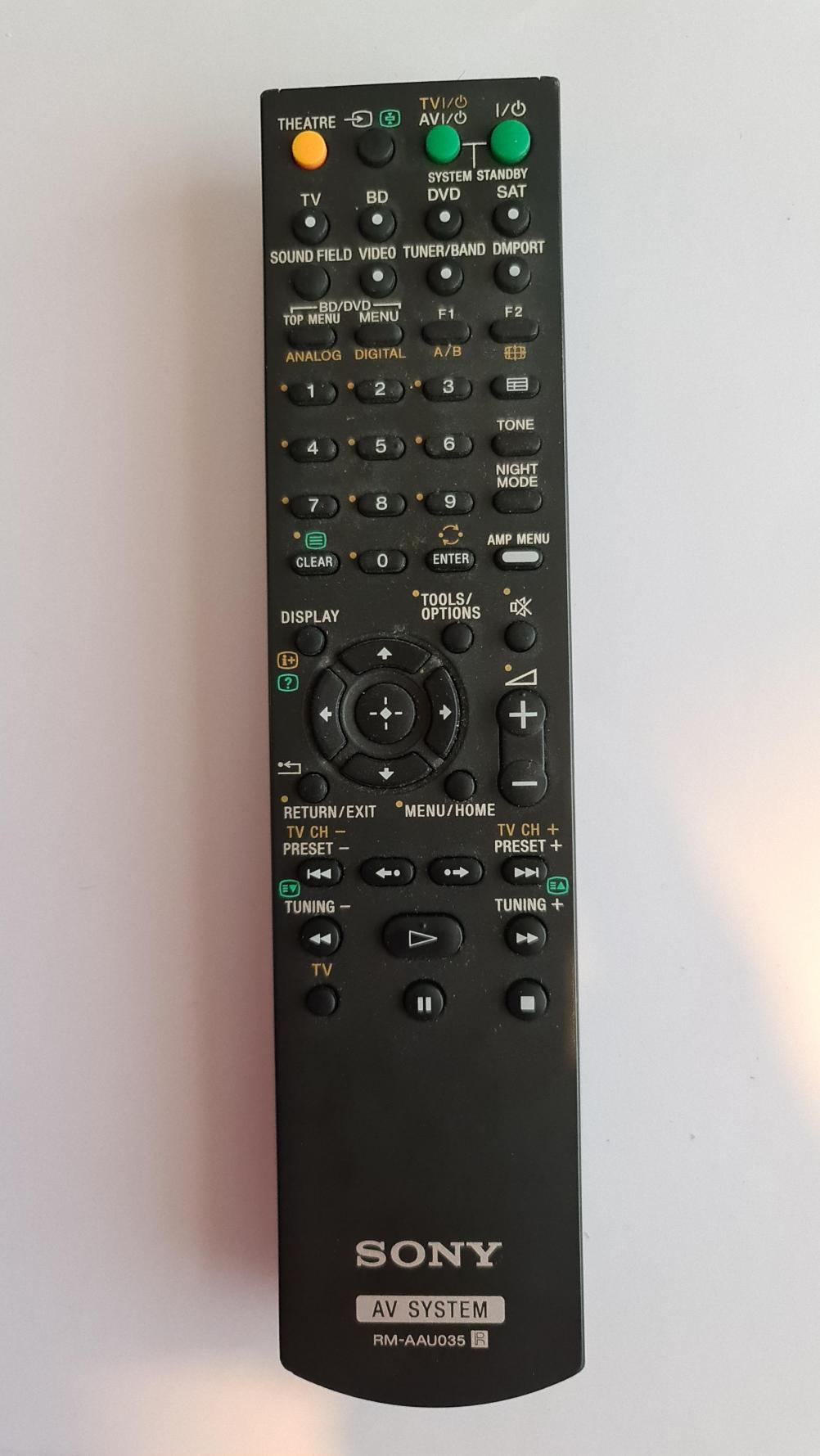 Sony AV System Remote Control - Front Image