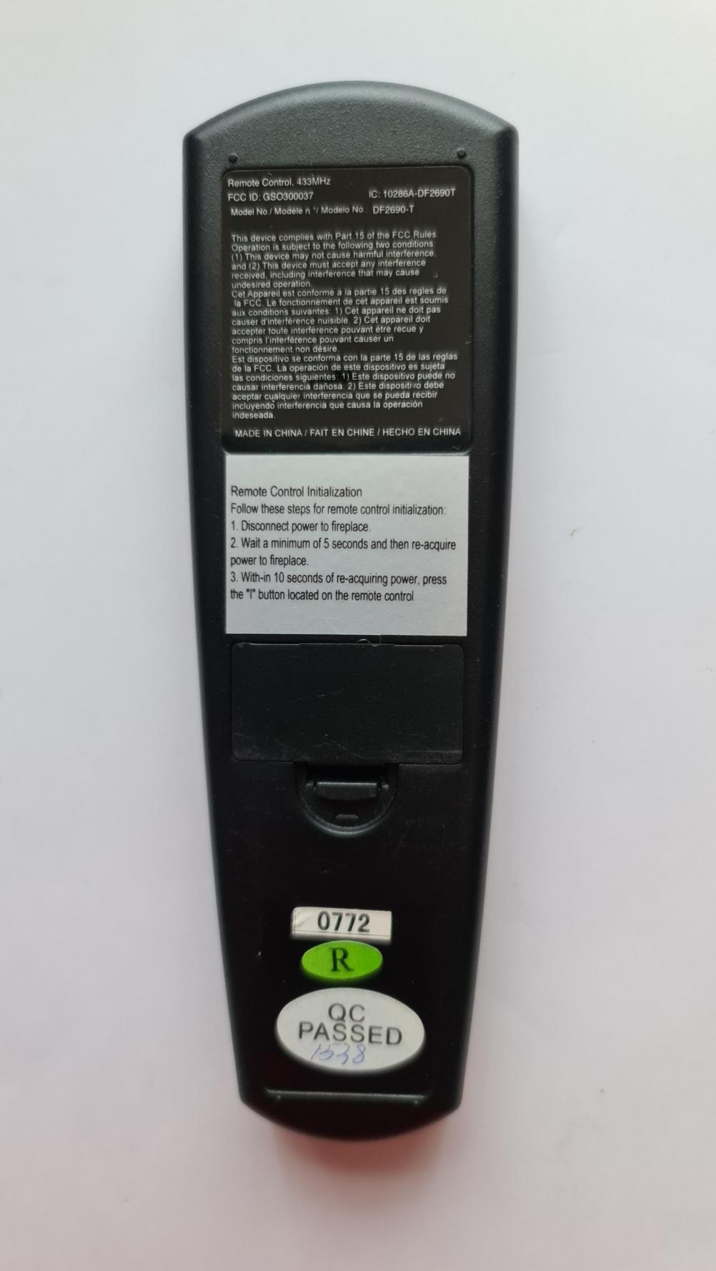 Dimplex  Remote Control - Back Image